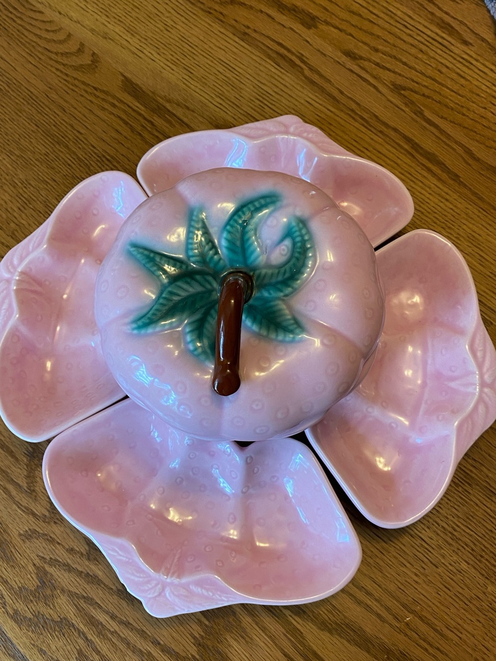 BELMAR California Pottery 310 USA Vintage Pink Strawberry Snack Set